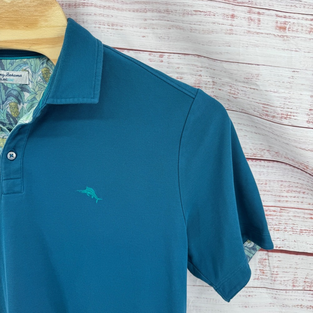 Tommy Bahama Polo Shirt Mens Size XL IslandZone Blue Short Sleeve Floral Trim - Picture 3 of 9